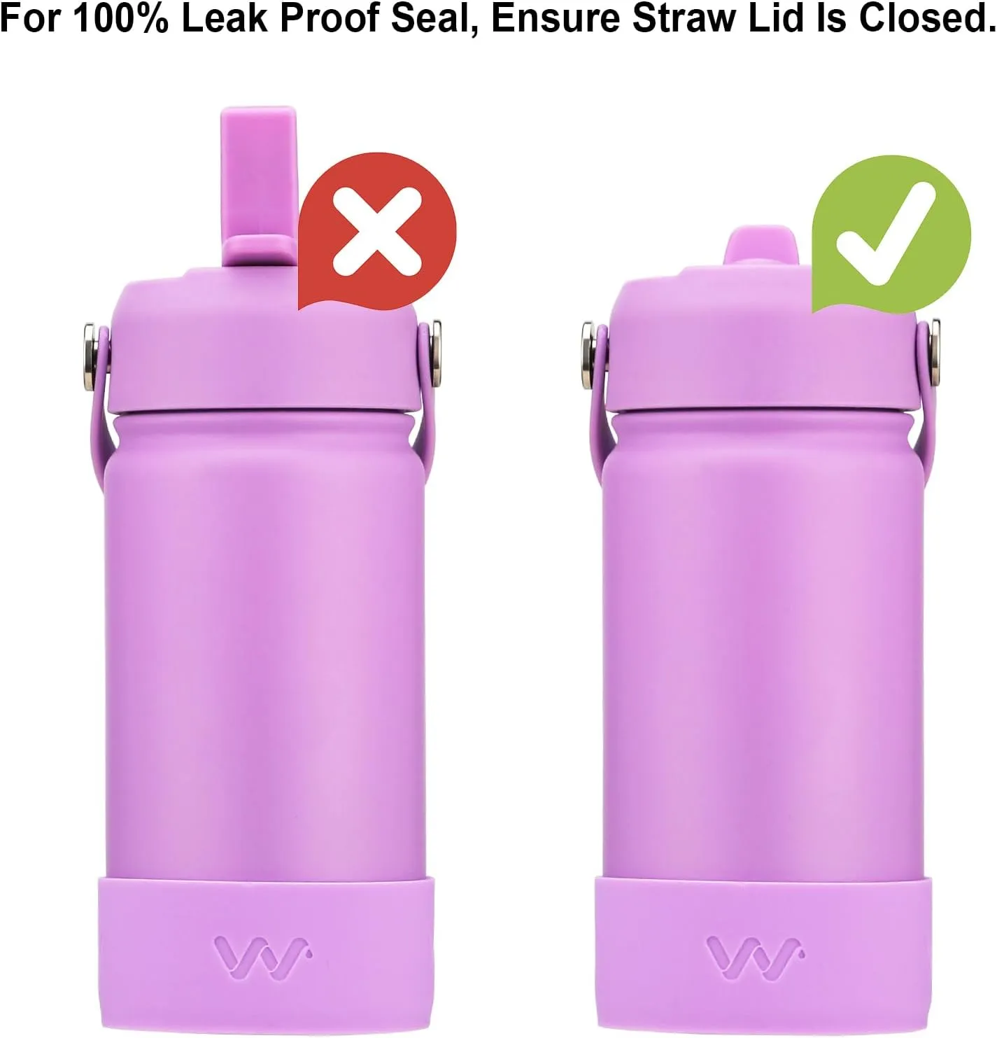 WEREWOLVES 14oz Kids Water Bottle with Straw Lid, Shoulder Strap and Boot - Insulated Stainless Steel, Reusable Leakproof Metal Water Bottles for School (Lilac, 14 oz)