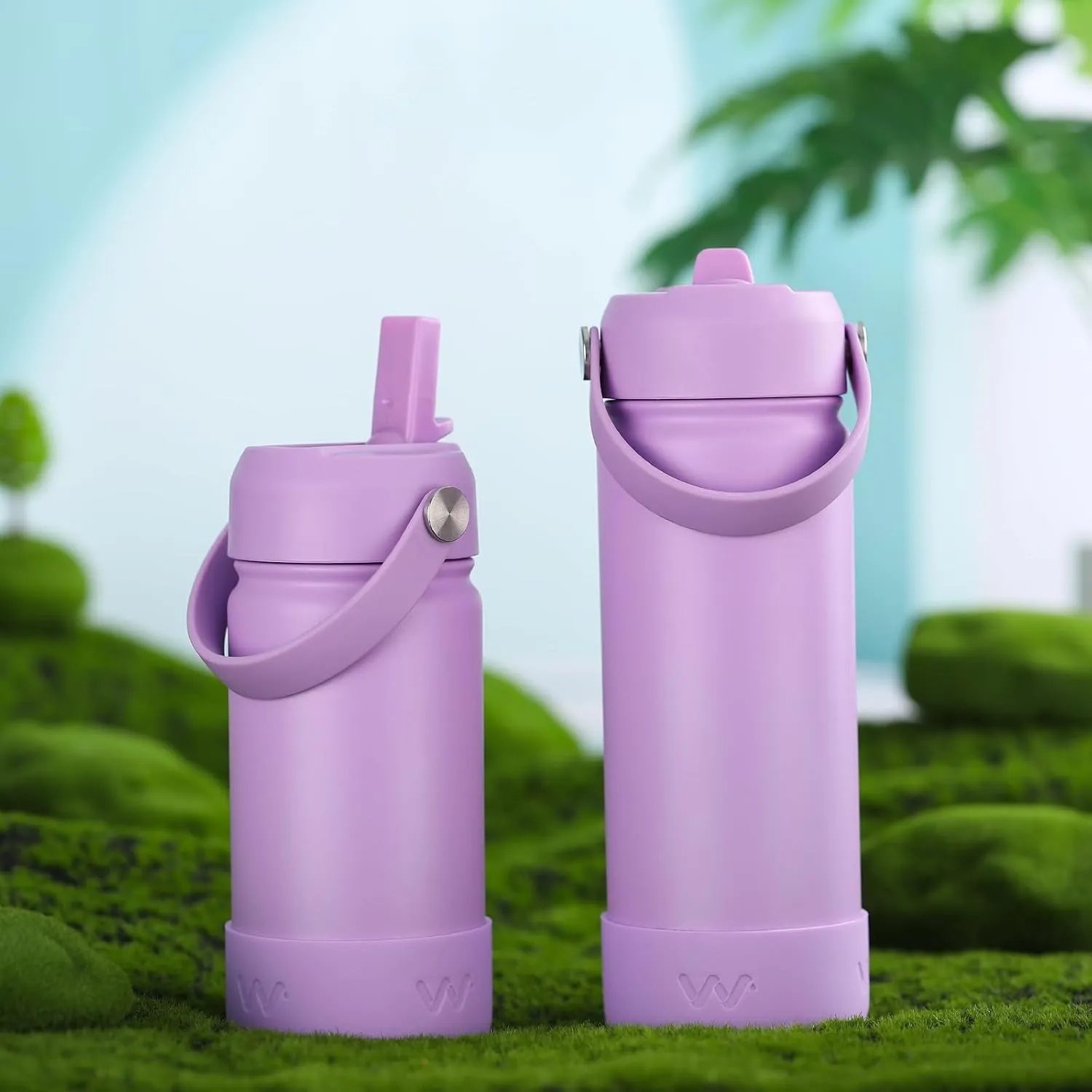 WEREWOLVES 14oz Kids Water Bottle with Straw Lid, Shoulder Strap and Boot - Insulated Stainless Steel, Reusable Leakproof Metal Water Bottles for School (Lilac, 14 oz)
