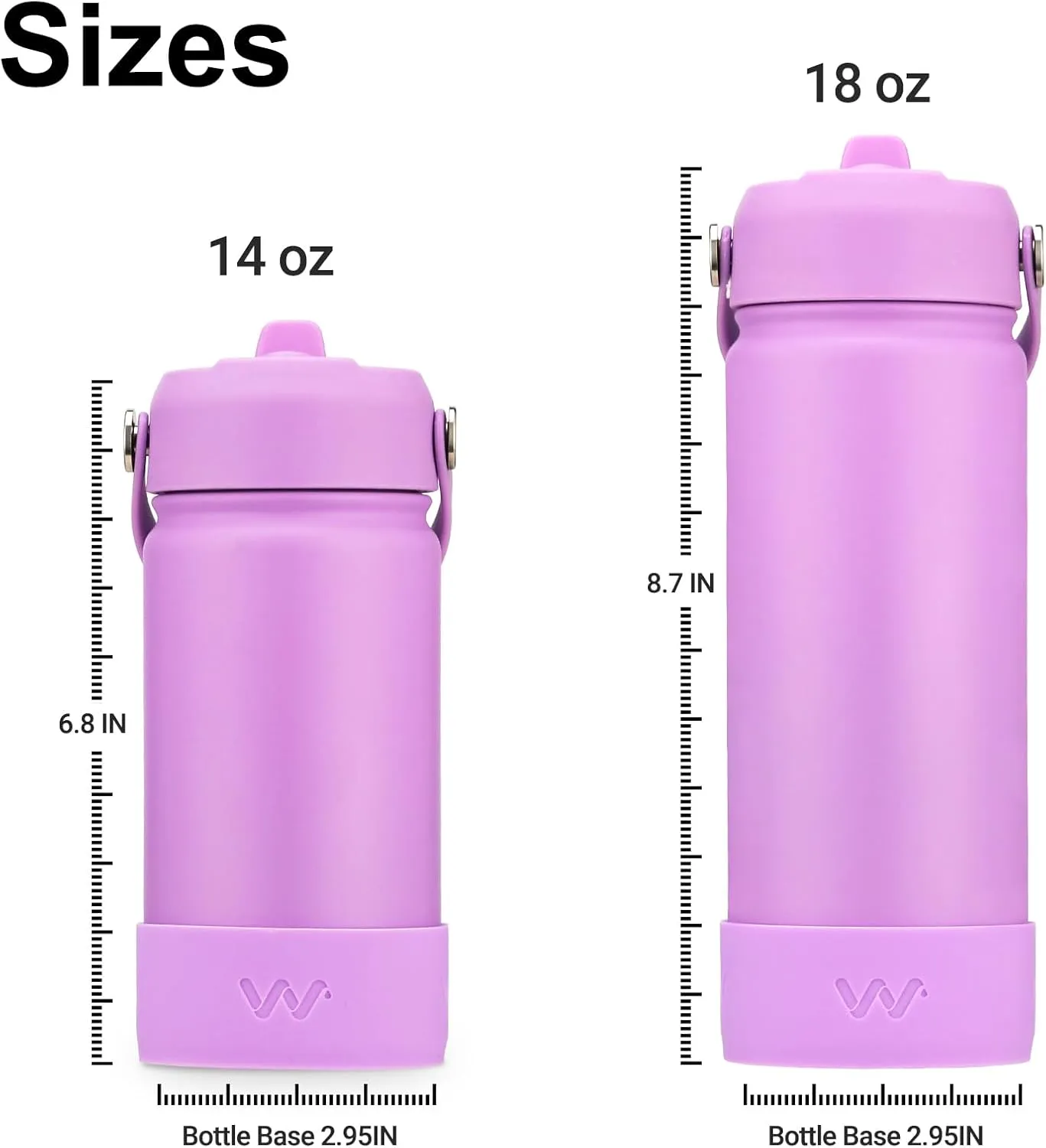 WEREWOLVES 14oz Kids Water Bottle with Straw Lid, Shoulder Strap and Boot - Insulated Stainless Steel, Reusable Leakproof Metal Water Bottles for School (Lilac, 14 oz)