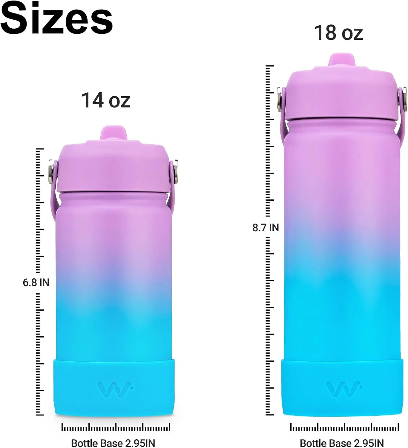 WEREWOLVES 18oz Kids Water Bottle with Straw Lid, Shoulder Strap and Boot - Insulated Stainless Steel, Reusable Leakproof Metal Water Bottles for School(Lilac/Sky Blue, 18 oz)