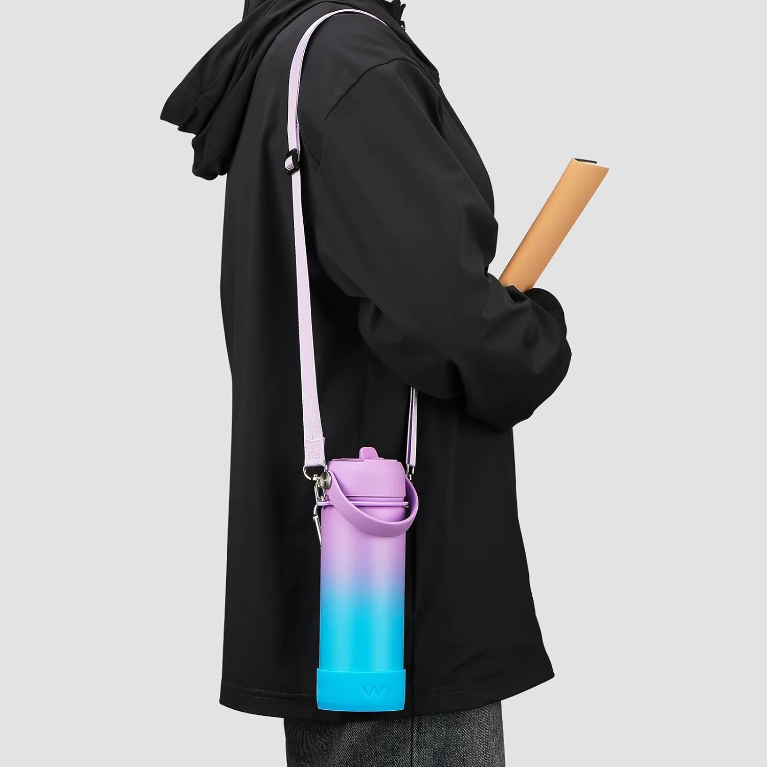 WEREWOLVES 18oz Kids Water Bottle with Straw Lid, Shoulder Strap and Boot - Insulated Stainless Steel, Reusable Leakproof Metal Water Bottles for School(Lilac/Sky Blue, 18 oz)
