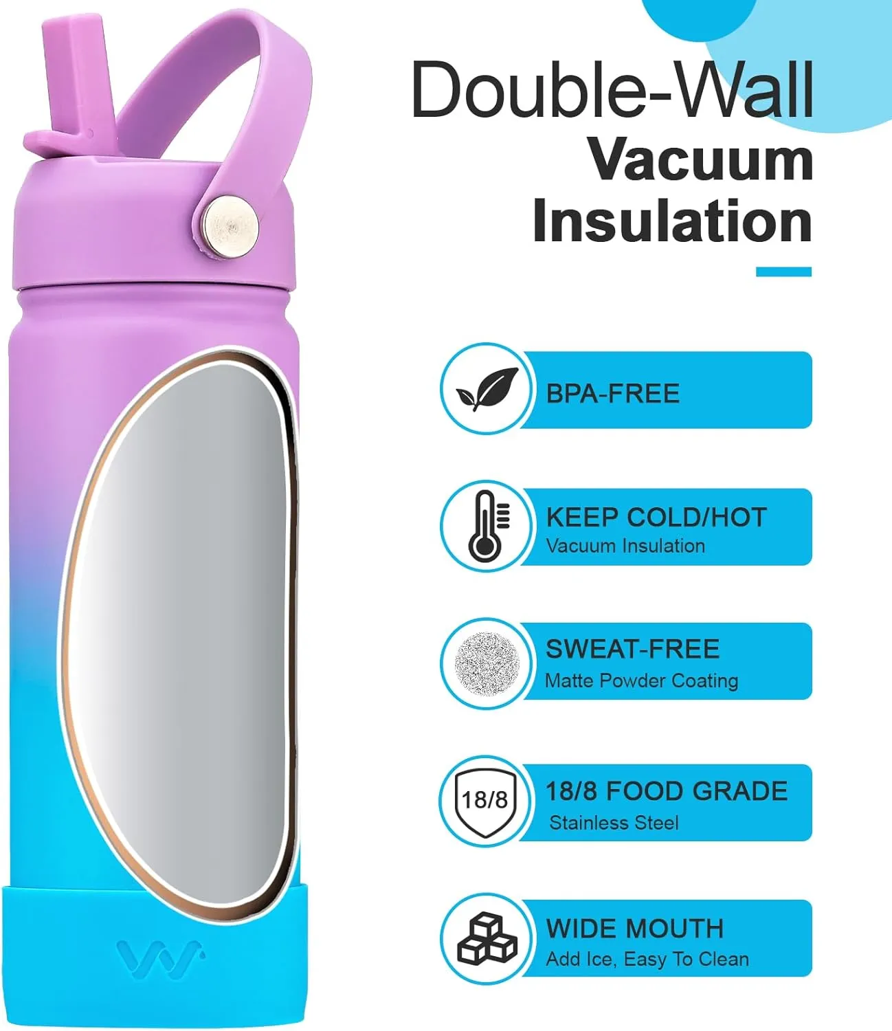 WEREWOLVES 18oz Kids Water Bottle with Straw Lid, Shoulder Strap and Boot - Insulated Stainless Steel, Reusable Leakproof Metal Water Bottles for School(Lilac/Sky Blue, 18 oz)
