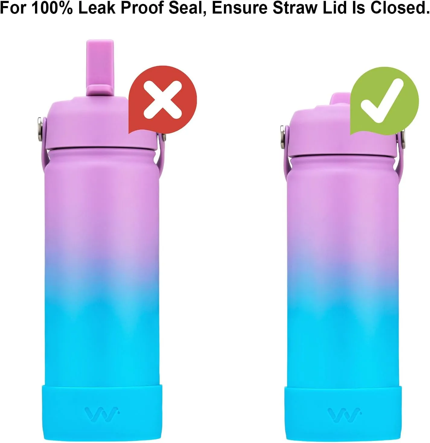 WEREWOLVES 18oz Kids Water Bottle with Straw Lid, Shoulder Strap and Boot - Insulated Stainless Steel, Reusable Leakproof Metal Water Bottles for School(Lilac/Sky Blue, 18 oz)
