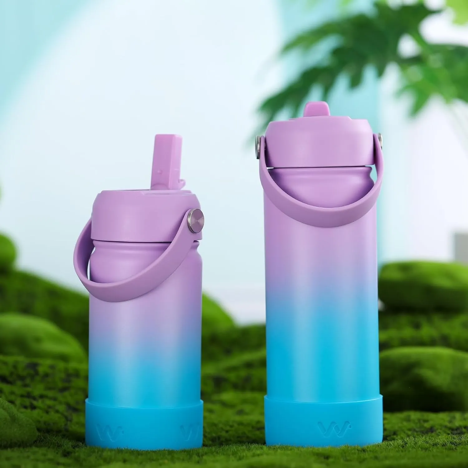 WEREWOLVES 18oz Kids Water Bottle with Straw Lid, Shoulder Strap and Boot - Insulated Stainless Steel, Reusable Leakproof Metal Water Bottles for School(Lilac/Sky Blue, 18 oz)