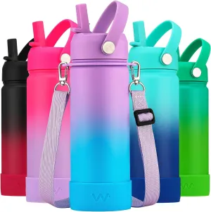 WEREWOLVES 18oz Kids Water Bottle with Straw Lid, Shoulder Strap and Boot - Insulated Stainless Steel, Reusable Leakproof Metal Water Bottles for School(Lilac/Sky Blue, 18 oz)