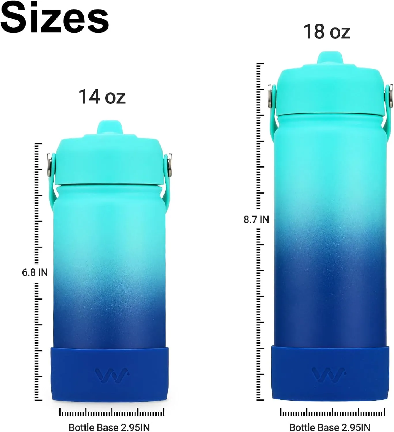 WEREWOLVES Kids Water Bottle with Straw Lid, Shoulder Strap and Boot - Insulated Stainless Steel, Reusable Leakproof Metal Water Bottles for School(Ocean, 14 oz)