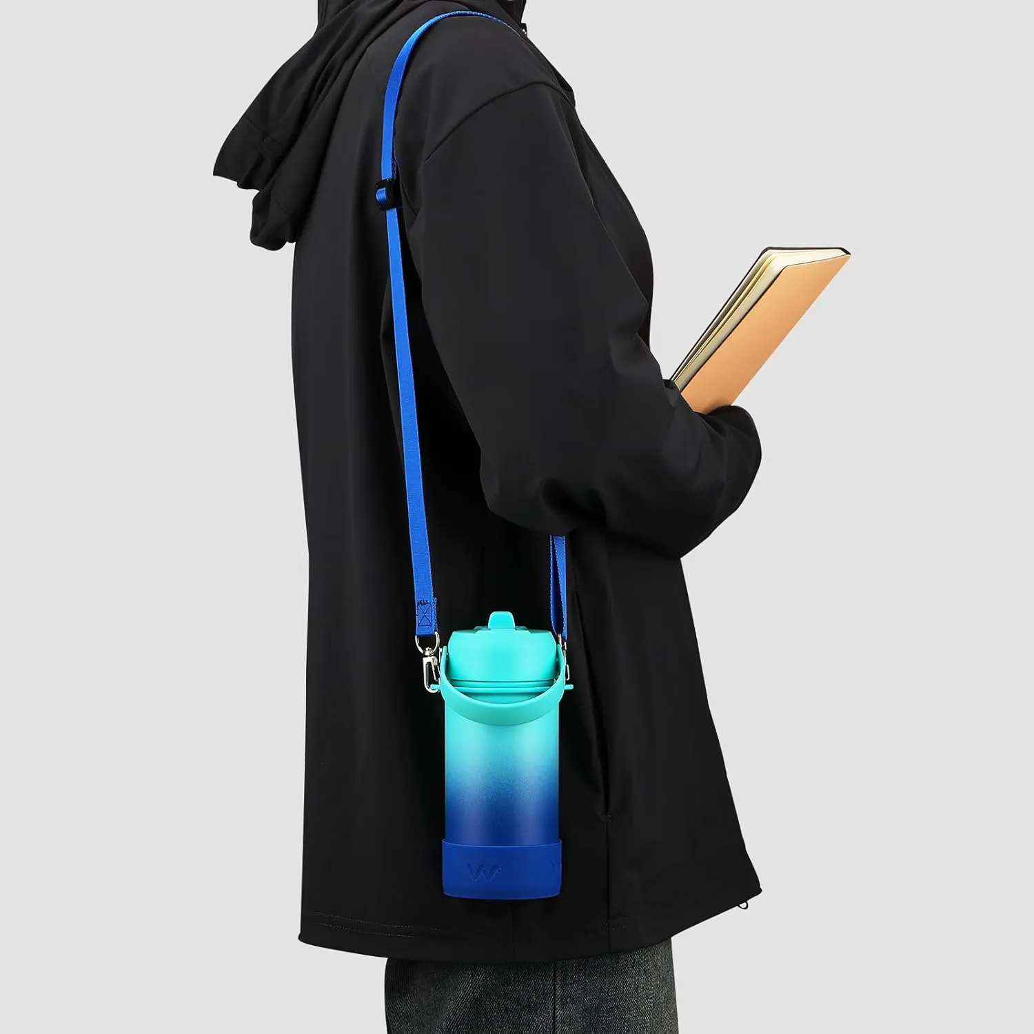 WEREWOLVES Kids Water Bottle with Straw Lid, Shoulder Strap and Boot - Insulated Stainless Steel, Reusable Leakproof Metal Water Bottles for School(Ocean, 14 oz)