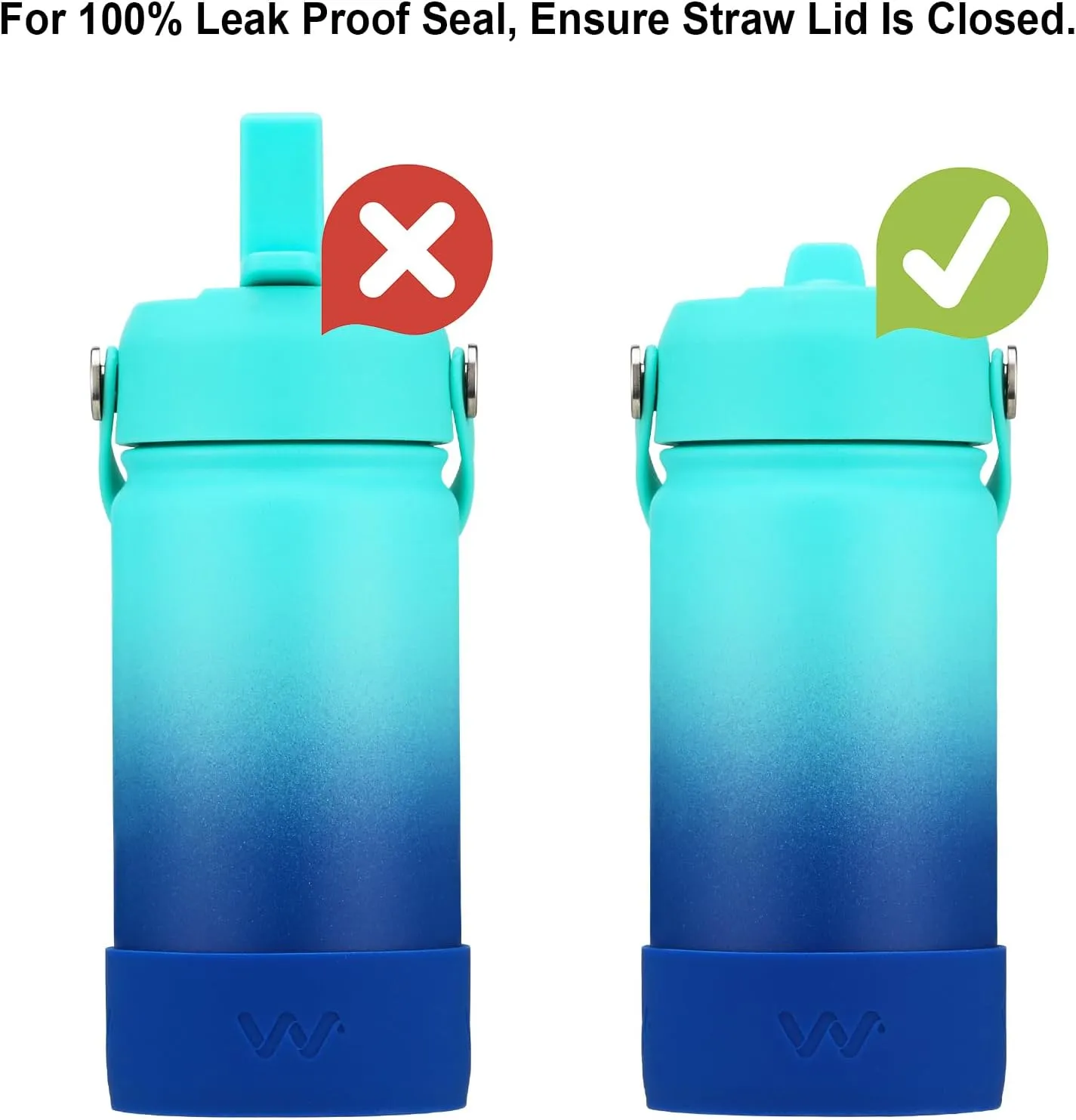 WEREWOLVES Kids Water Bottle with Straw Lid, Shoulder Strap and Boot - Insulated Stainless Steel, Reusable Leakproof Metal Water Bottles for School(Ocean, 14 oz)