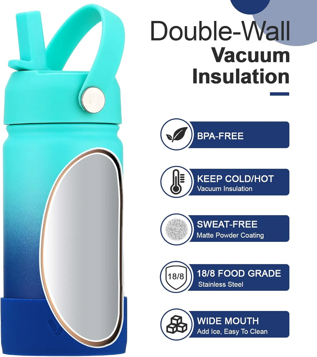 WEREWOLVES Kids Water Bottle with Straw Lid, Shoulder Strap and Boot - Insulated Stainless Steel, Reusable Leakproof Metal Water Bottles for School(Ocean, 14 oz)
