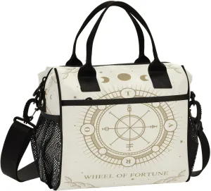 Wheel-fortune-tarot-print1 Insulated Cooler Lunch Bag for Women Men, Reusable Lunch Tote Bag with Adjustable Shoulder Belt for Travel Picnic Working,M, Medium