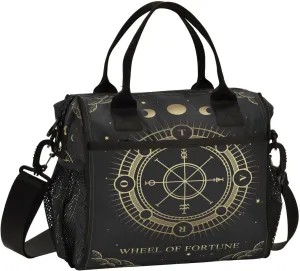 Wheel-fortune-tarot-print2 Insulated Cooler Lunch Bag for Women Men, Reusable Lunch Tote Bag with Adjustable Shoulder Belt for Travel Picnic Working,S