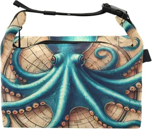 Whimsical Octopus Maritime Print Personalized Lunch Bag for Women Girls Adjustable Shoulder Strap Lunchbag for Work Pink Cute Insulated