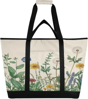 Wildflowers Reusable Insulated Lunchbox Cooler Bag, Leakproof Kitchen Grocery Bag Collapsible Portable Cooler Tote Bag for Picnic, Camping, Office, Travel