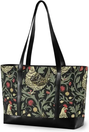 William Morris Chicken Dark Red Black fashion tote bag with zipper for travel with diaper bulto para laptop