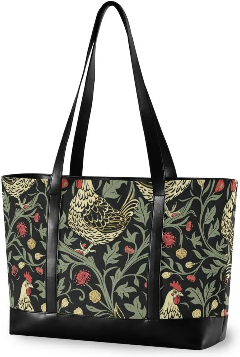 William Morris Chicken Dark Red Black fashion tote bag with zipper for travel with diaper bulto para laptop