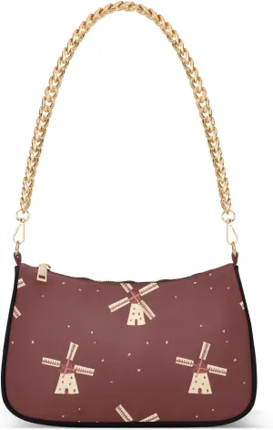 Windmill Danish Darkred Holiday chain quilted crossbody bags with multi pockets hand bag for birthday gifts