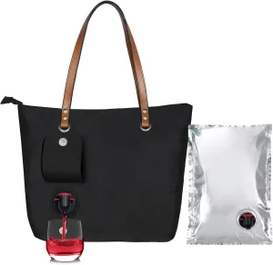 Wine Tote Bag, Beach Cooler for Travel Gift, Leakproof Insulated Purse Carrier with Hidden Spout Compartments, Holds 2 Bottles for Picnic, BYOB Restaurant, Party, Dinner