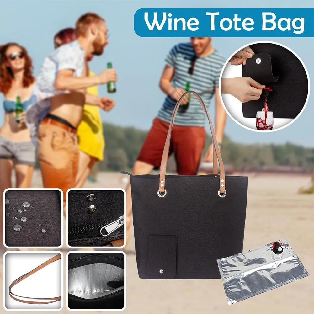 Wine Tote with Drink Dispenser,Insulated Large Wine Carrying Carrier Set with Wine Bladder,Portable Wine Dispensing Tote,Tote Shoulder Bag for Beach, Travel, Picnic, Camping,Christmas