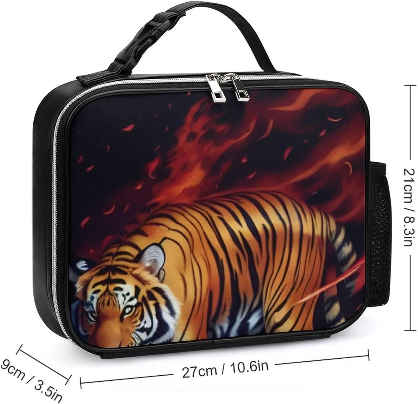 Women Adult Wild and Angry Tiger Fire Flame Brave Mammal King Roar Art Lunchbox Handbag for Office Work, Moisture Resistant Compact Lunch Organizer - Quick and Simple Organization