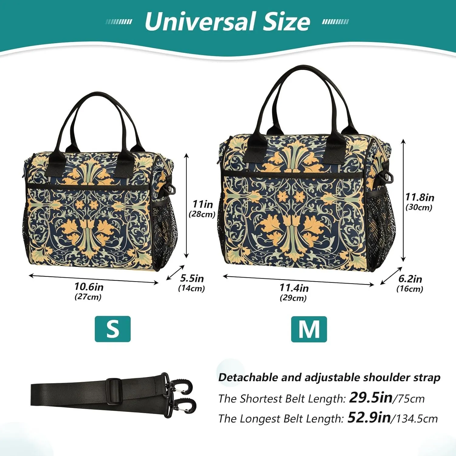 Women Cooler Bags Lunch Bag Reusable Insulated Lunch Bags Arabian Arabic Pattern 3 Crossbody with Shoulder Strap Adults Small