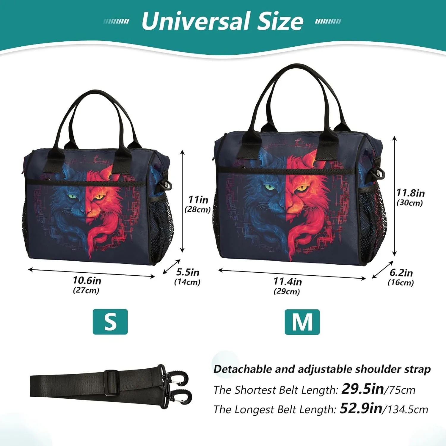 Women Cooler Bags Lunch Bag Reusable Insulated Lunch Bags Cat Hostility Crossbody with Shoulder Strap Adults S