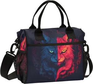 Women Cooler Bags Lunch Bag Reusable Insulated Lunch Bags Cat Hostility Crossbody with Shoulder Strap Adults S