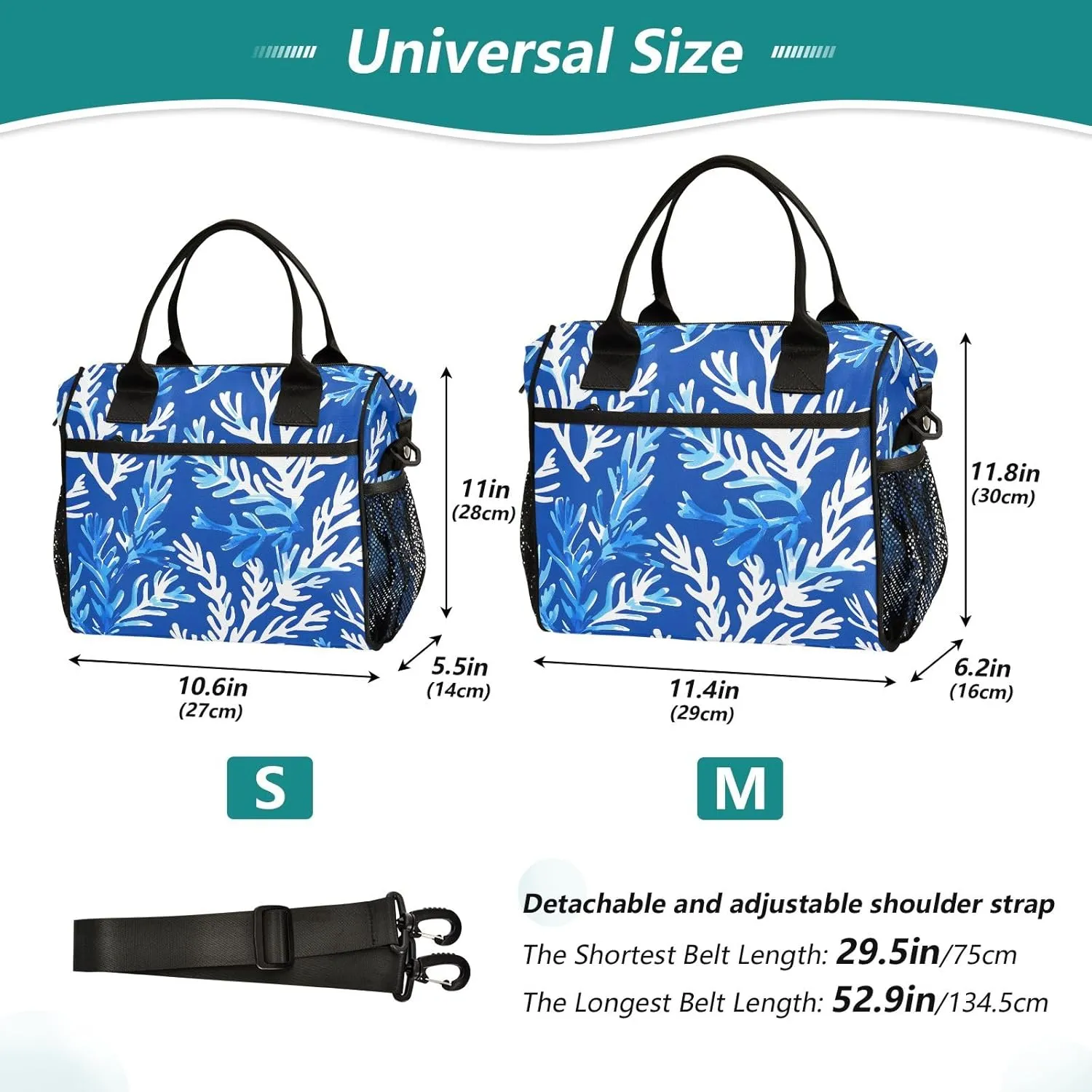 Women Cooler Bags Lunch Bag Reusable Insulated Lunch Bags Seaweed Kelp Blue Crossbody with Shoulder Strap Adults S