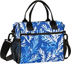 Women Cooler Bags Lunch Bag Reusable Insulated Lunch Bags Seaweed Kelp Blue Crossbody with Shoulder Strap Adults S