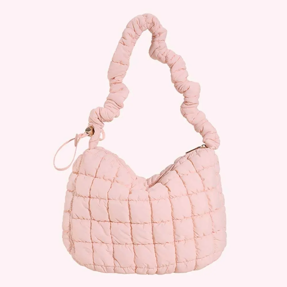 Women Crossbody Bag Pleated Cloud Quilted Check Padded Tote Bag Space Cotton Fashion Simple Large Capacity Clutch