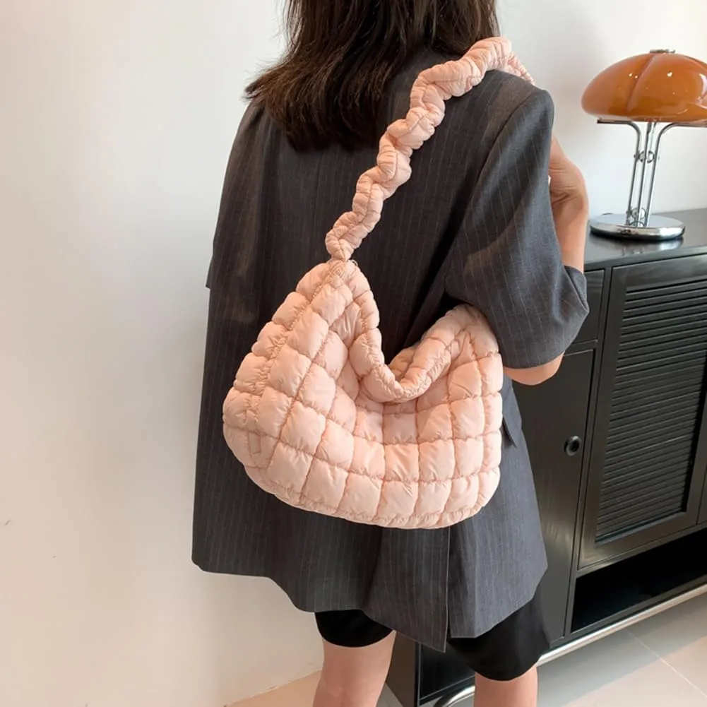 Women Crossbody Bag Pleated Cloud Quilted Check Padded Tote Bag Space Cotton Fashion Simple Large Capacity Clutch