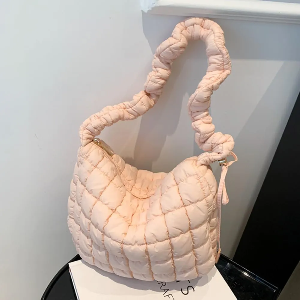 Women Crossbody Bag Pleated Cloud Quilted Check Padded Tote Bag Space Cotton Fashion Simple Large Capacity Clutch