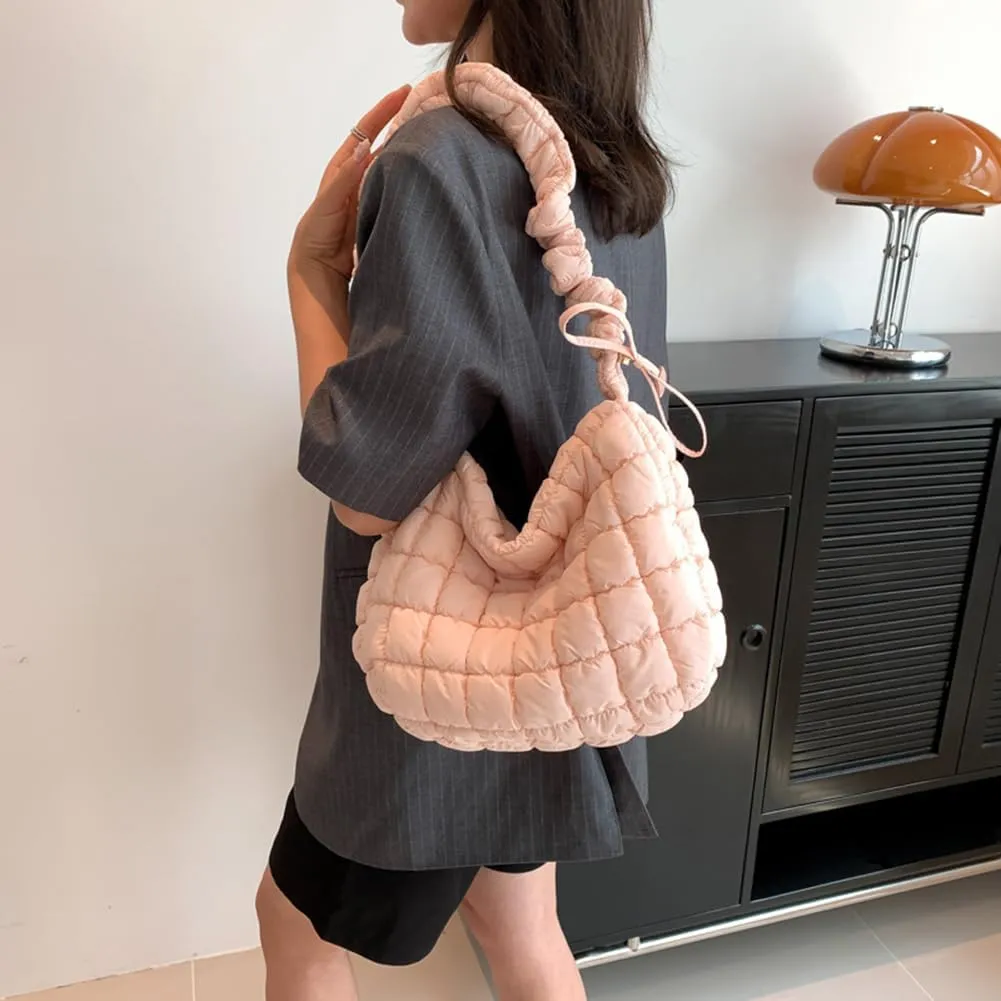 Women Crossbody Bag Pleated Cloud Quilted Check Padded Tote Bag Space Cotton Fashion Simple Large Capacity Clutch