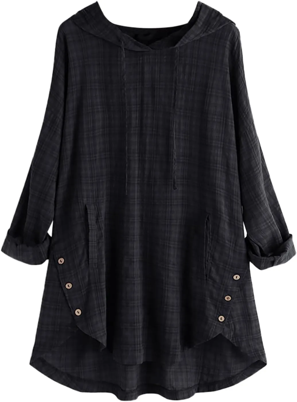 Women Plus Size Hooded Dress Tops Cotton Linen Long Sleeve Shirts Blouse Fall Fashion Flowy Tunic Hide Belly Shirts