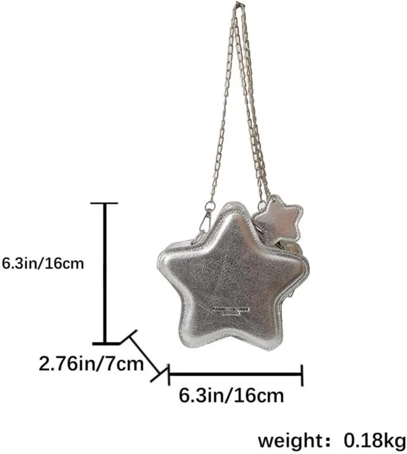 Women PU Leather Shoulder Bag Cute Star Shape Sparkly Metallic Crossbody Bag with Metal Chain Small Purse for Shopping