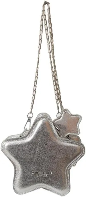 Women PU Leather Shoulder Bag Cute Star Shape Sparkly Metallic Crossbody Bag with Metal Chain Small Purse for Shopping