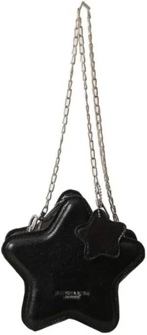 Women PU Leather Shoulder Bag Cute Star Shape Sparkly Metallic Crossbody Bag with Metal Chain Small Purse for Shopping