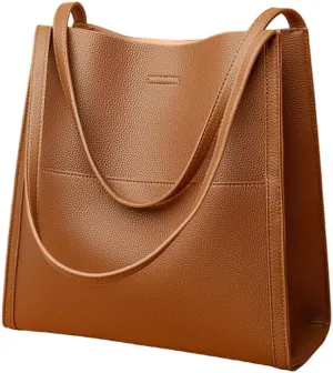 Women Solid Color Simple Genuine Leather Shoulder Bag, Ladies Waterproof Large Capacity Leather Handbags