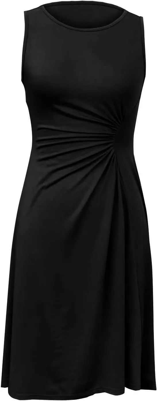 Women's 2025 Summer Sleeveless Ruched Waist Flowy A Line High Low Midi Cocktail Party Casual Office Dresses