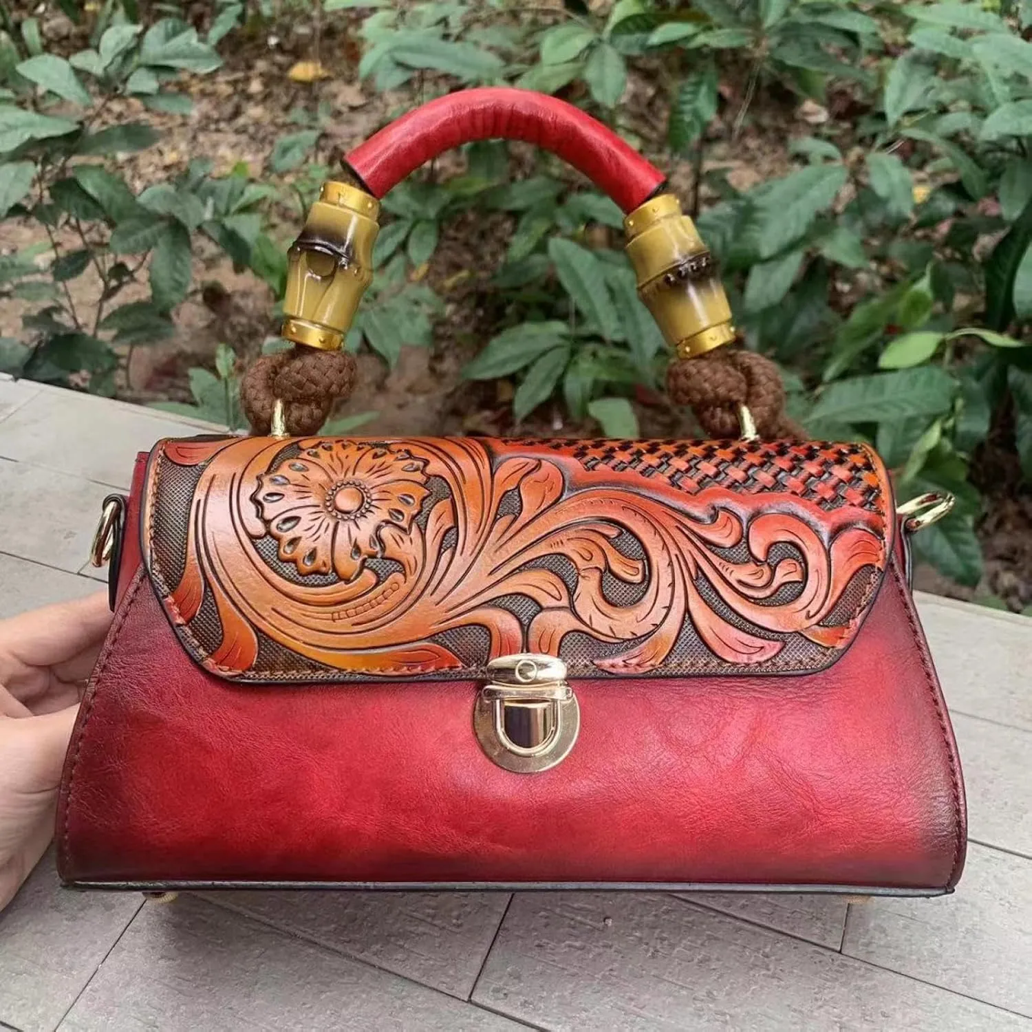 Women's Bag Handbag Leather Carving Craft Women's Shoulder Bag