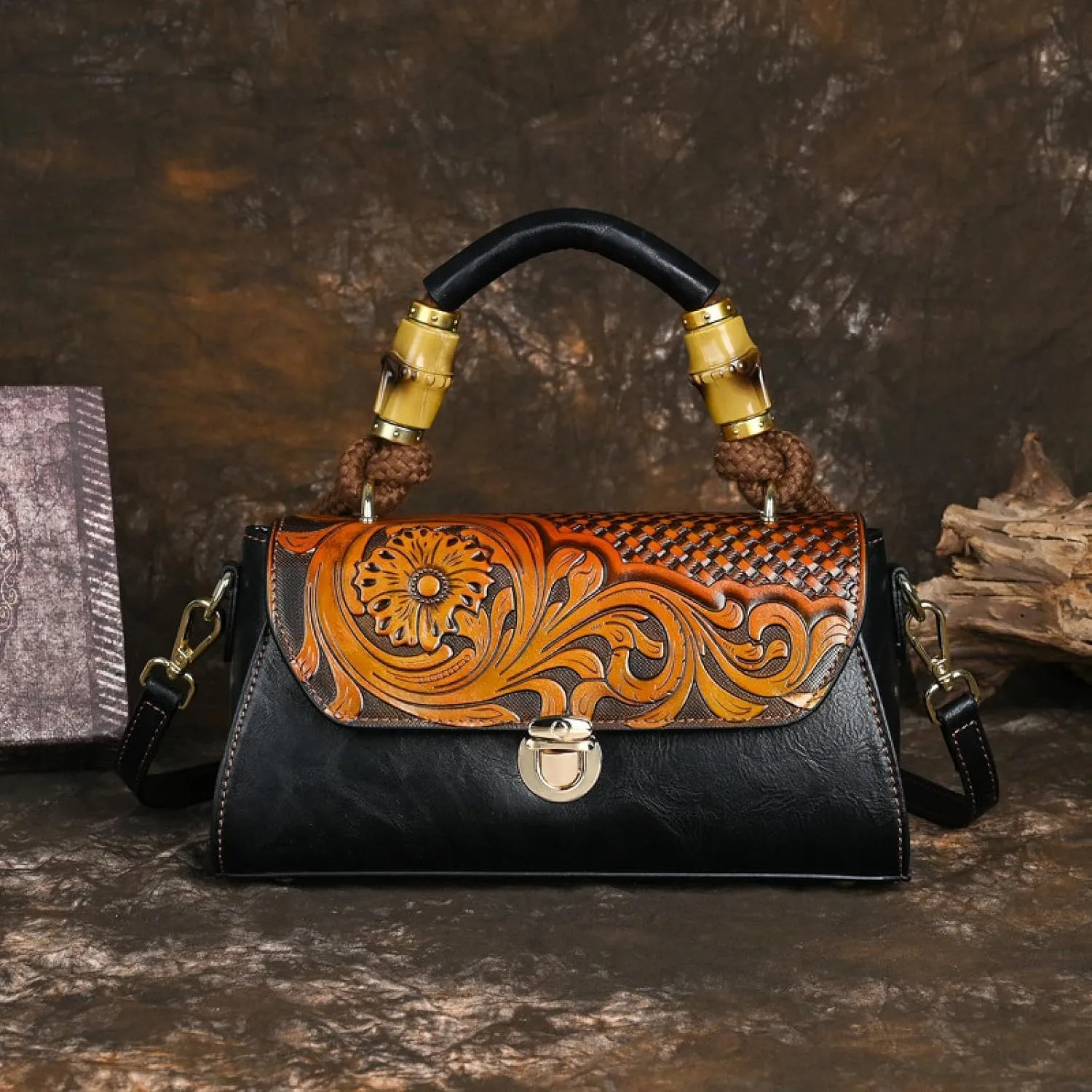 Women's Bag Handbag Leather Carving Craft Women's Shoulder Bag