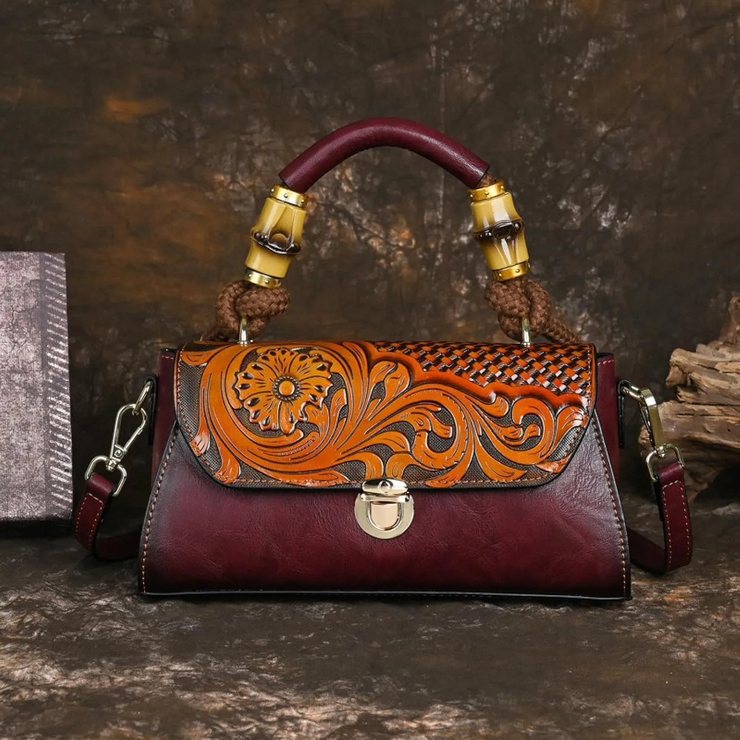Women's Bag Handbag Leather Carving Craft Women's Shoulder Bag