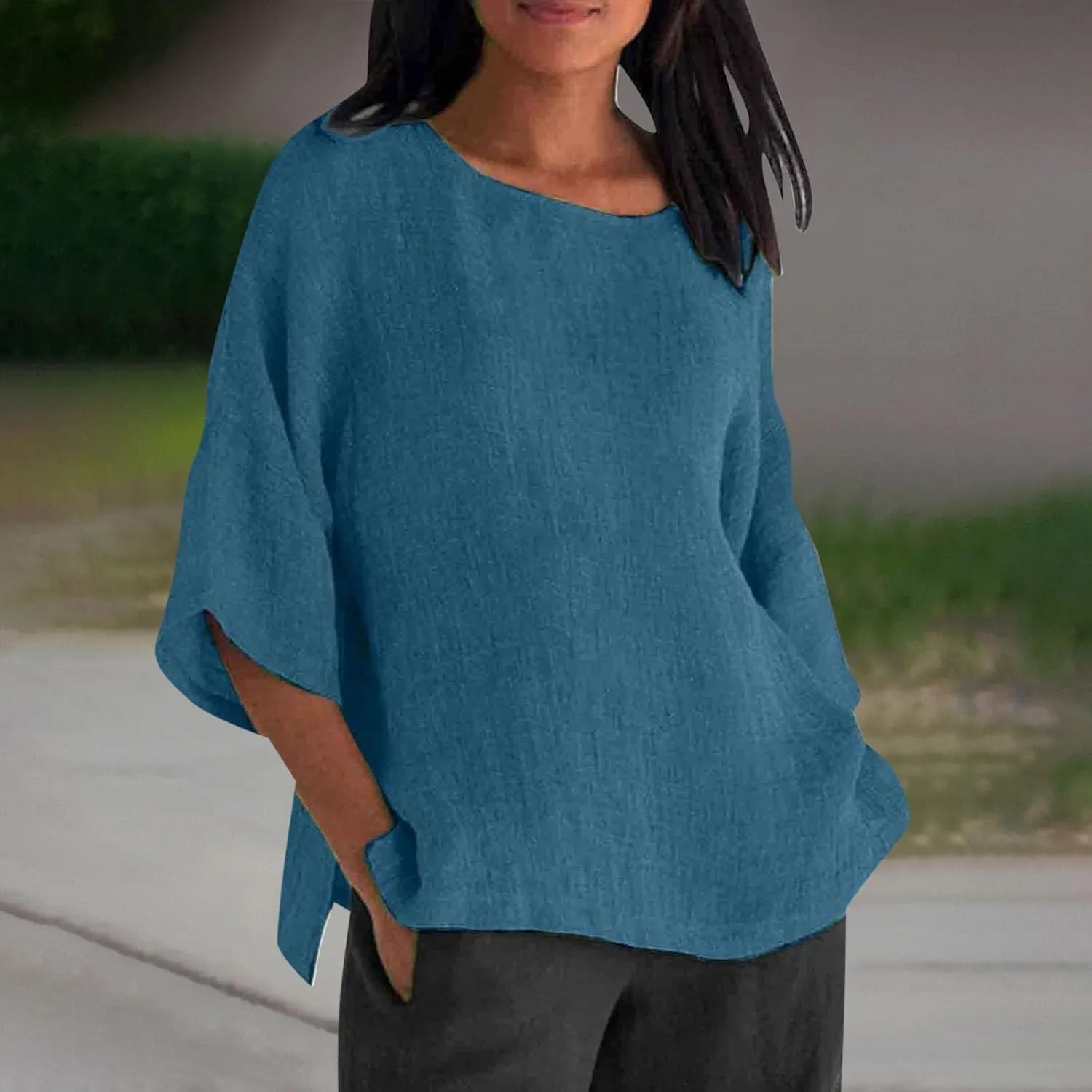Women's Button Down Shirts Solid Long Sleeve Cotton Linen Summer Casual Soft Blouse Top Loose Fit Tops