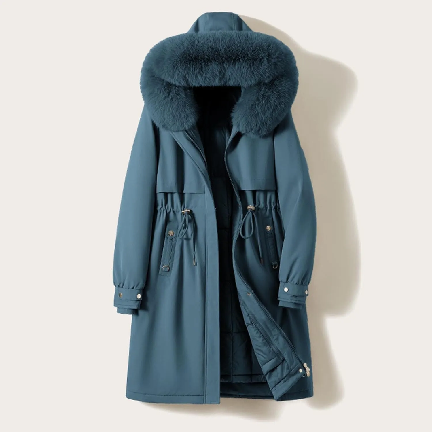Women's Long Puffer Coat Parka Removable Down Liner Jacket Thicken Winter Faux Fur Warm Hooded Outwear with Pockets