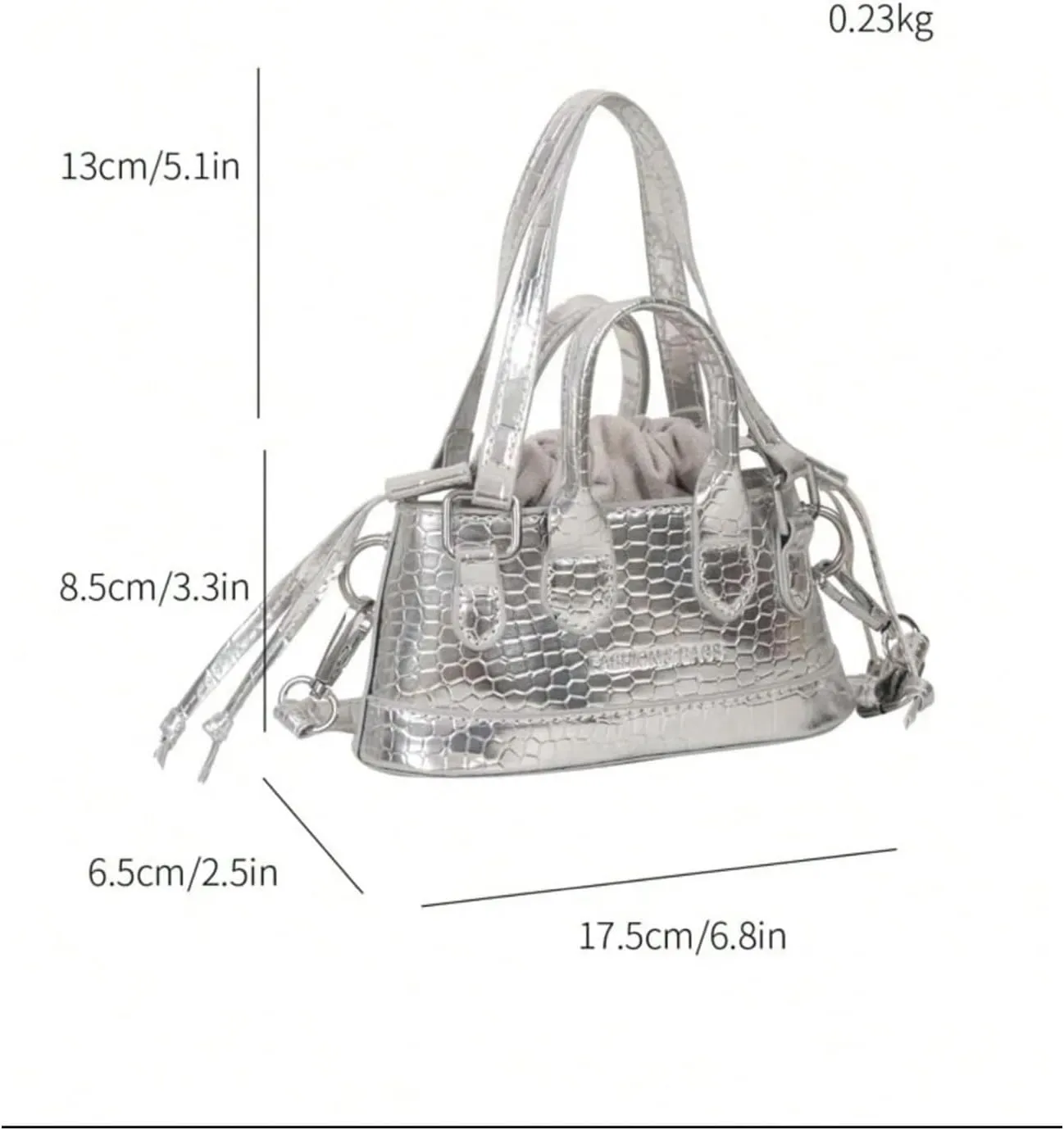 Women's Metallic Crocodile Embossed Shoulder Handbag Funky Drawstring Double Handle Mini Clutch Purse