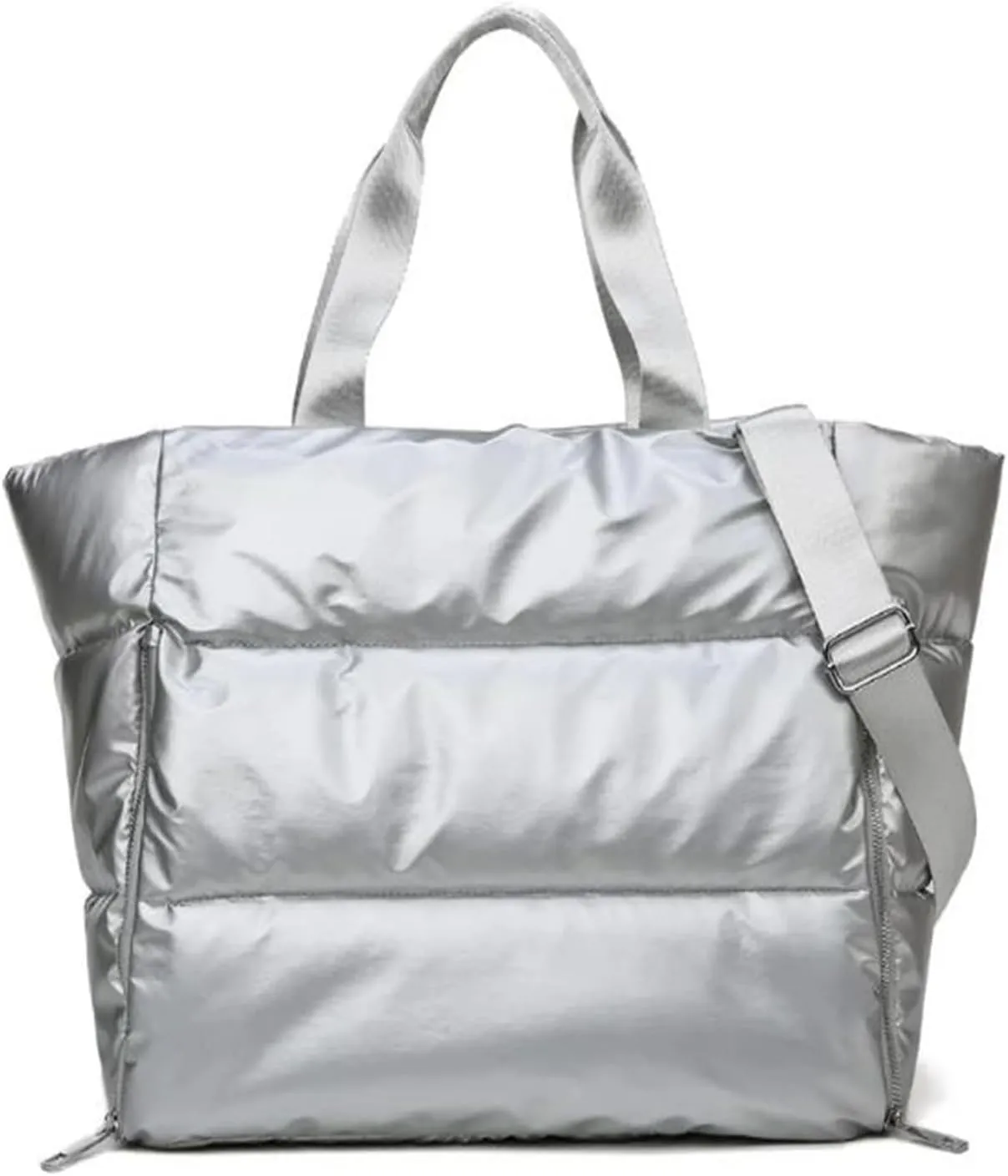 Womens Metallic Puffer Tote Bag Lightweight Quilted Puffy Shoulder Handbag, Padded Hobo Purse Large Fashionable Shoulder Bag
