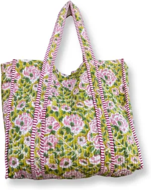 Women's Quilted Cotton Tote Bag Handprinted Reversible Hand Block Print Shoulder Bag Women Handbag Traveling Bag