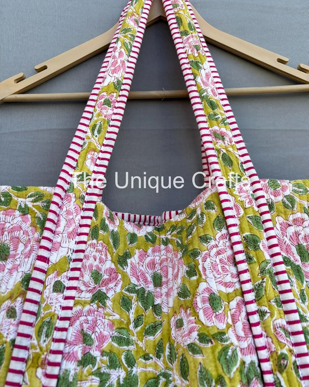 Women's Quilted Cotton Tote Bag Handprinted Reversible Hand Block Print Shoulder Bag Women Handbag Traveling Bag