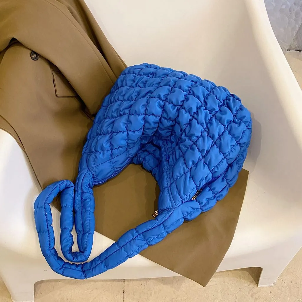 Women's Quilted Handbag Nylon Puffer Shoulder Bag Soft Puffy Tote Bag Lightweight Padding Underarm Hobo Bag
