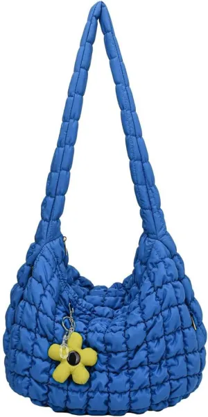 Women's Quilted Handbag Nylon Puffer Shoulder Bag Soft Puffy Tote Bag Lightweight Padding Underarm Hobo Bag