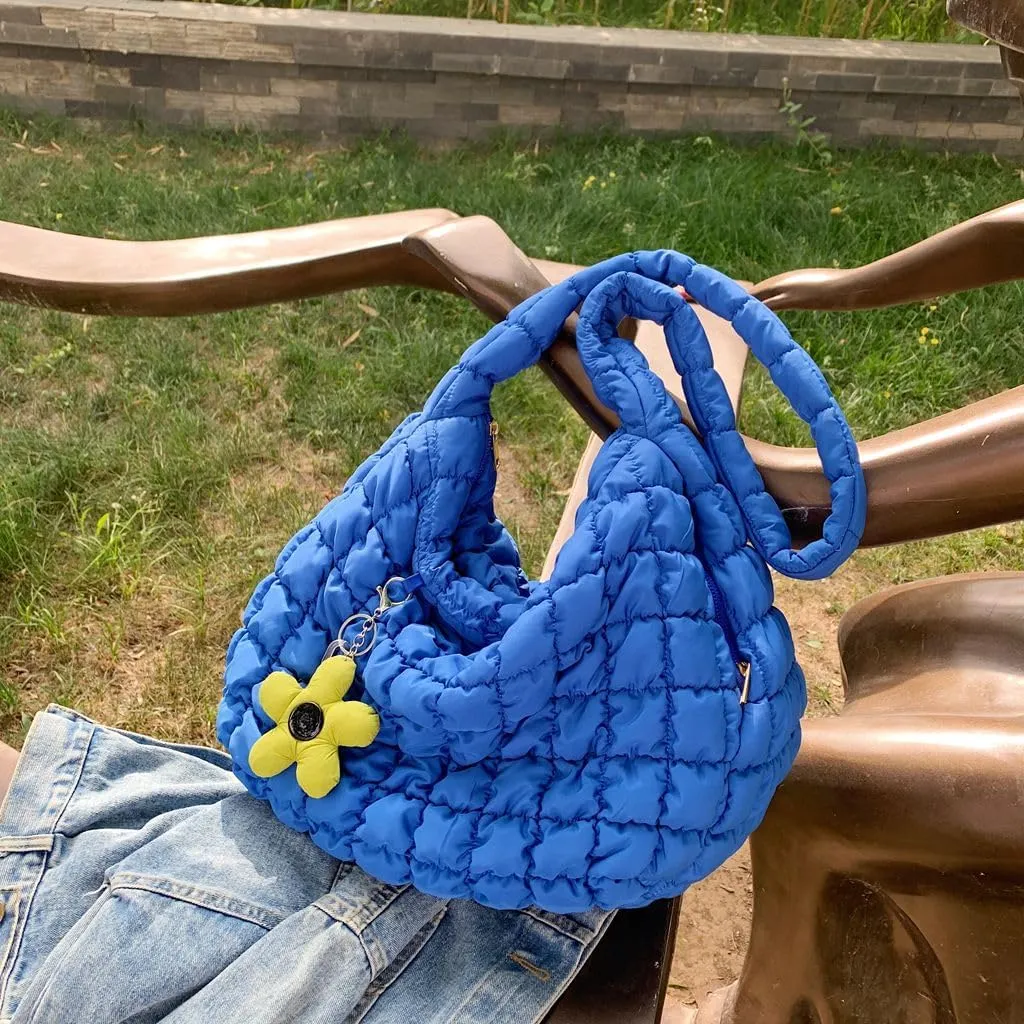 Women's Quilted Handbag Nylon Puffer Shoulder Bag Soft Puffy Tote Bag Lightweight Padding Underarm Hobo Bag